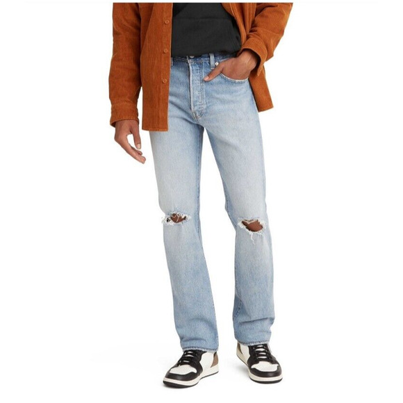 NEW Levi's Men's 501 Original Fit Jeans Higher Mountain Blue Distressed 40X32 - Picture 1 of 7